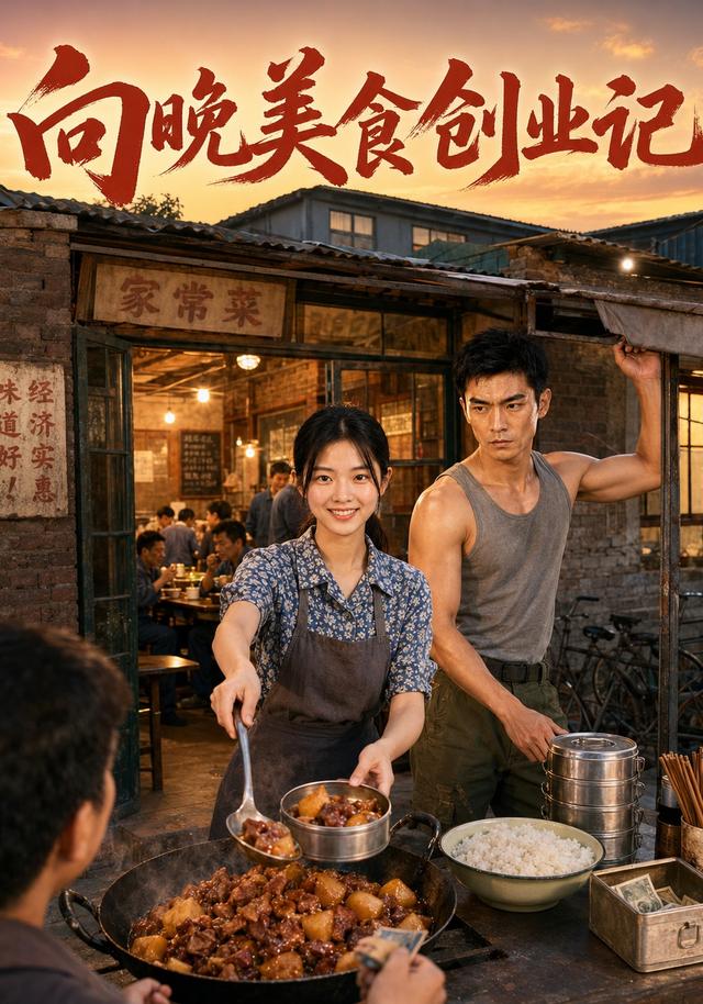 向晚美食创业记AI短剧海报